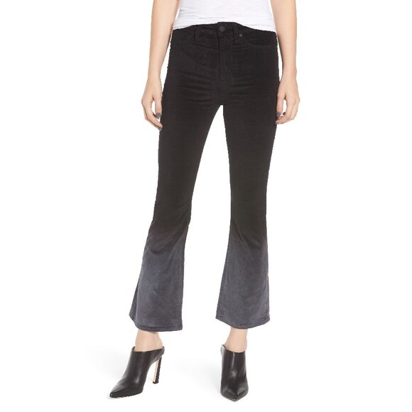 New Womens Designer Hudson Jeans 26 Black Silver NWT $225 Velvet Crop Pants High - Picture 1 of 7